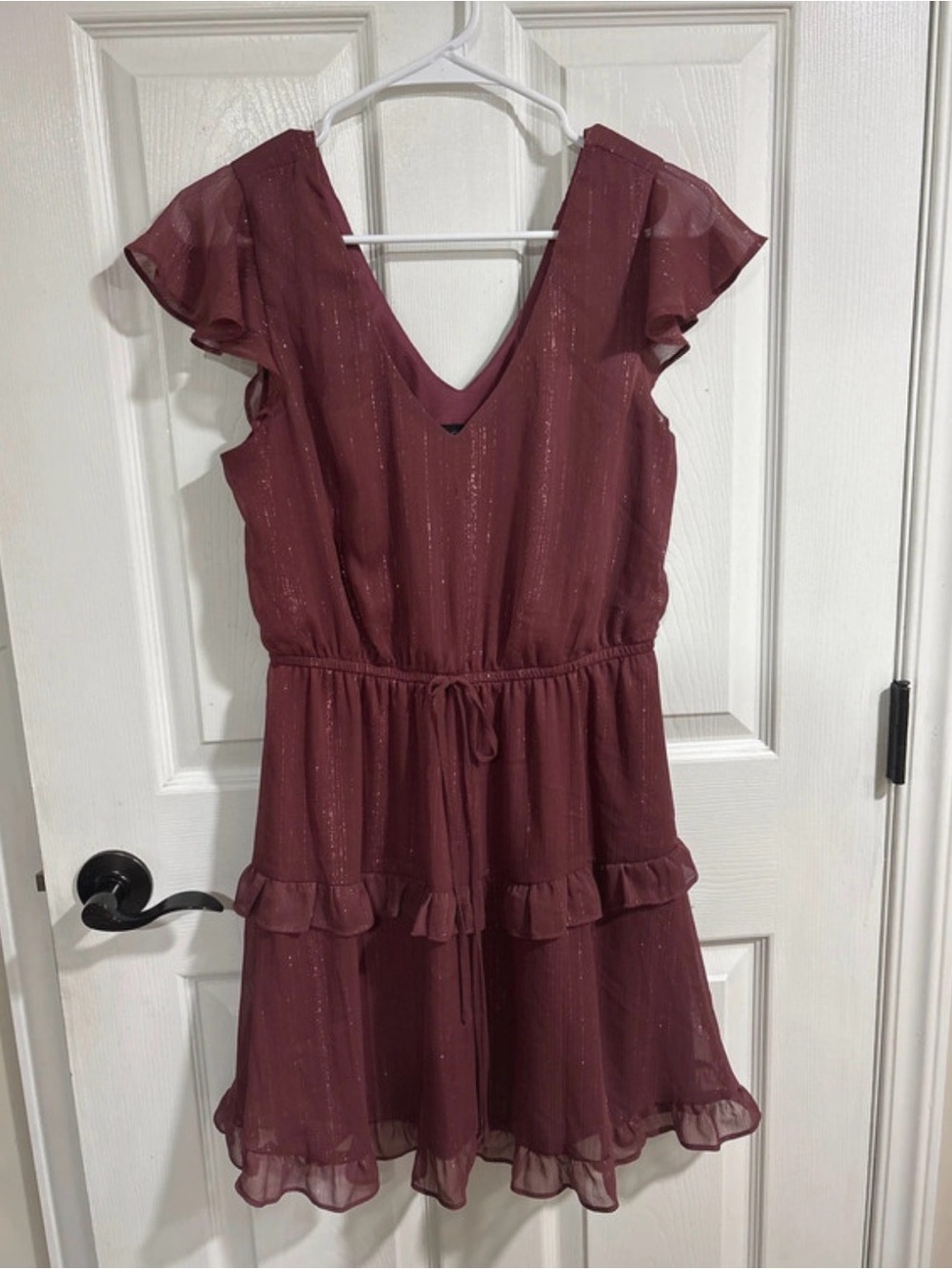 BCX Burgundy V-Neck Ruffle Mini Dress